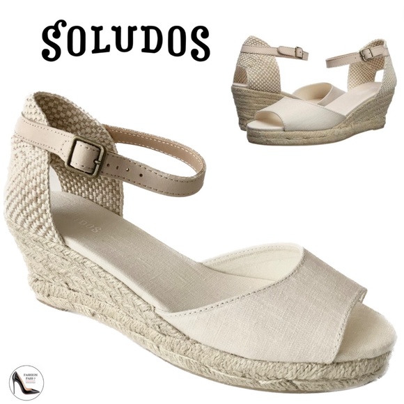 Soludos Womens Open-Toe Midwedge Blush Beige Espadrilles Ankle Strap Sandals 8.5 - Picture 3 of 12